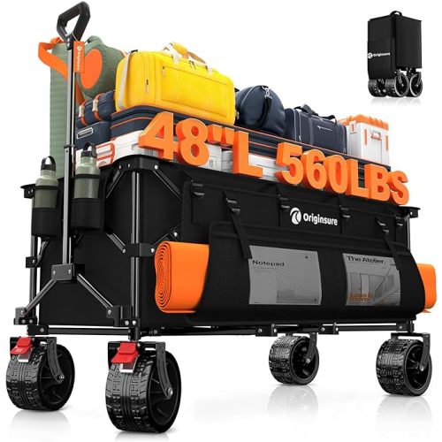 Originsure 300L Collapsible Beach Wagon Cart with Big Wheels, 560lbs, Black