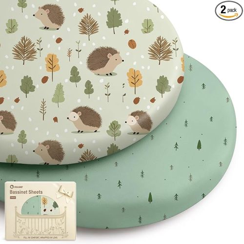 Bassinet Sheets for Baby Boys Girls, 2 Pack Fitted Bassinet Sheet Set, Soft Breathable Bassinet Cover Universal Fit for Oval Rectangle Round Hourglass Mattress