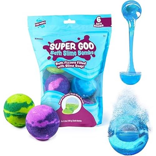 Tub Works Super Goo Bath Slime 'Surprise' Bombs, 6 Pack | Kids Bath Bombs With Surprise Inside | Nontoxic | Stretchy, Squishy Slime Soap | Sensory Fun for Kids