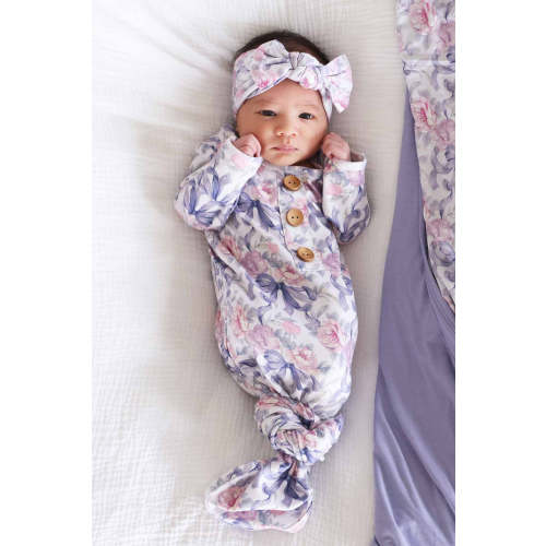 Leighton's Lavender Newborn Baby Knot Gown & Hat Set