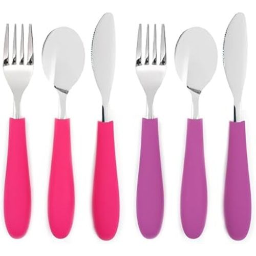 Elk and Friends Kids Silverware with Silicone Handle | Childrens Safe Flatware | Kids Utensils | Spoon + Fork + Knife set | 4 years+ | 6 Pieces