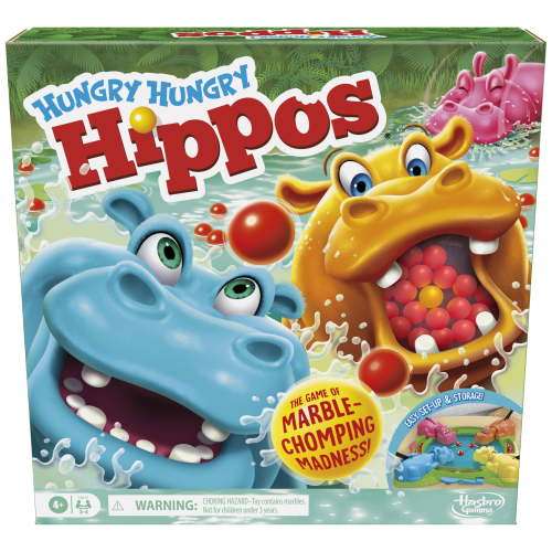 Hungry Hungry Hippos Kids Board Game for Preschoolers Ages 4+ with Instant Reload and Storage