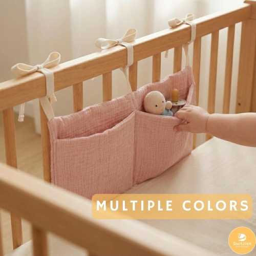 Organic Muslin Crib Organizer: 2-Pocket Hanging Nursery Storage Bag