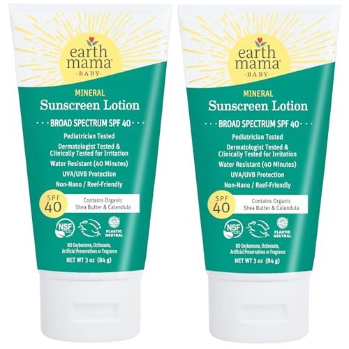 Earth Mama - Baby Mineral Sunscreen Lotion SPF 40-3 oz (2 Pack) | Broad Spectrum for Babies, Kids & Family, Water Resistant Sun Protection