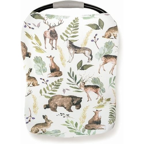 Pobi Baby Premium Multi-Use Cover - Nursing Cover, Baby Car Seat Covers, Shopping Cart, High Chair, and Breastfeeding Cover - Ultra-Soft, Stretchy, Woodland Scarf for Baby and Mom (Wildlife Animal)