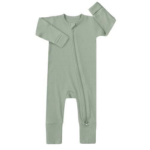 ENFLASH Unisex Baby 2 Way Zipper Footless Pajamas Ribbed Bamboo Viscose Long Sleeve Footed Sleepers Sleep 'N Play