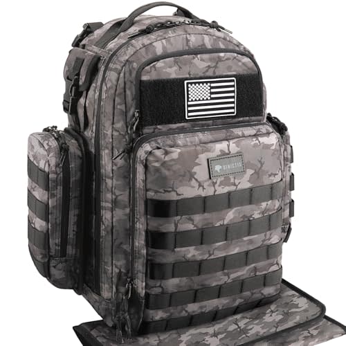 Dinictis Dad Diaper Bag, Mens Diaper Bag Backpack with Diaper Changing Mat, Military Diaper Backpack with Molle Webbing, Waterproof Pouch, Baby Wipes pocket, Insulated Bottle Pockets- Black Camo