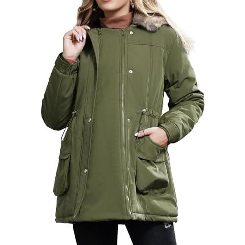 Maacie Maternity Winter Coat,3 In 1 Thickened Jacket,Fleece Lined Warm Hooded Outwear With Pockets