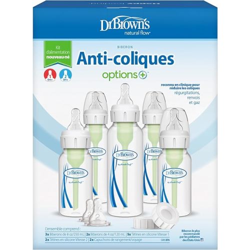 Dr. Brown’s Natural Flow® Anti-Colic Options+™ Narrow Baby Bottle Newborn Gift Set with Baby Bottle Travel Caps