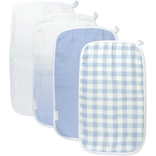 HonestBaby Organic Cotton Multi-layer Burp Cloths Multipack, 4-Pack Blue Painted Buffalo Check, One Size