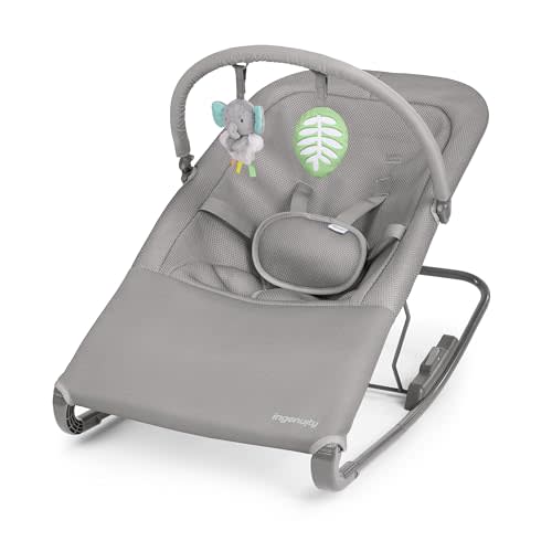 Ingenuity Nestle Vibrating Rocker, Lightweight Foldable Infant Seat with Breathable Fabric, 2-Position Recline, Mini Vibration Unit, 5-Point Harness, Travel Bag