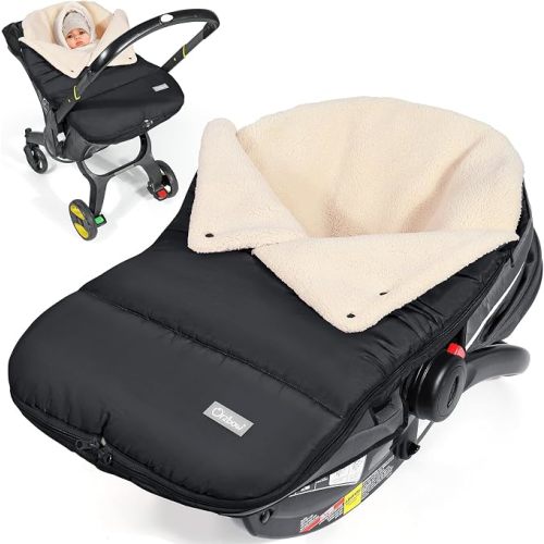 Orzbow Winter Carseat Cover for Baby, Cozy Fleece, Universal Fit, Black | Waterproof Infant Car Seat Cover with Adjustable Collar, Warm Carseat Canopy Blanket for Baby, Winter Newborn Essentials