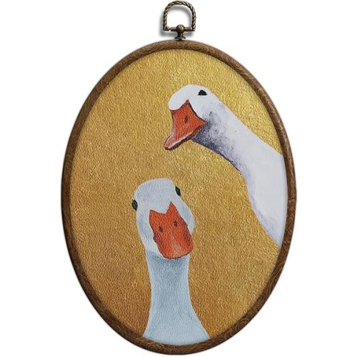Vintage Duck Oval Wall Art, Farmhouse Nursery Cute Duck Oval Framed Wall Art, Waterproof Antique Cottage Core Home Decor for Western Bedroom Living Room, Home Retro Decor Products, 18