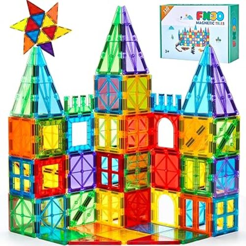 FNJO Magnetic Tiles, 110PCS Magnet Building Set, Magnetic Building Blocks,Construction STEM Learning and Playing Toys for Kids, Montessori Toy for Preschool Boys Girls