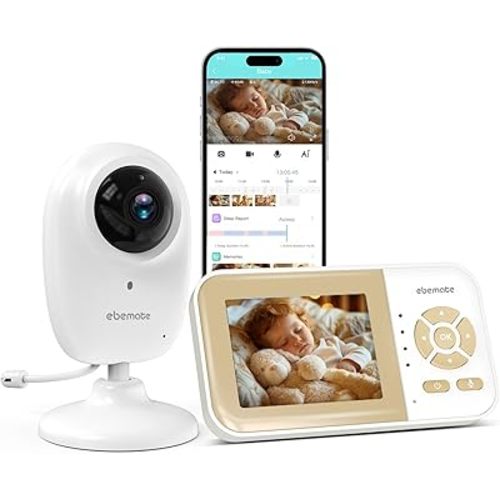 ebemate WiFi Video Baby Monitor with 2 Camera,2.8" Display with 1500Ft Long Range,WiFi On/Off,1080P No Glow Night Vision,2-Way Talk Baby Cam Monitoring