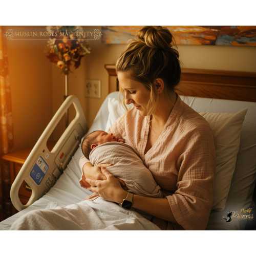 Maternity Muslin Robe with Matching Swaddle Blanket, Soft Muslin Hospital Robe for New Moms, Baby Shower Gift, Mommy and Me Set, Muslin Robe