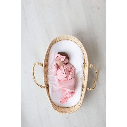 Stroller Society Knotted Newborn Baby Gown and Hat Set with Headband, Pink Baby Gown, Soft and Stretchy Newborn Sleep Gown 0-3 months, Coming Home Outfit Girl
