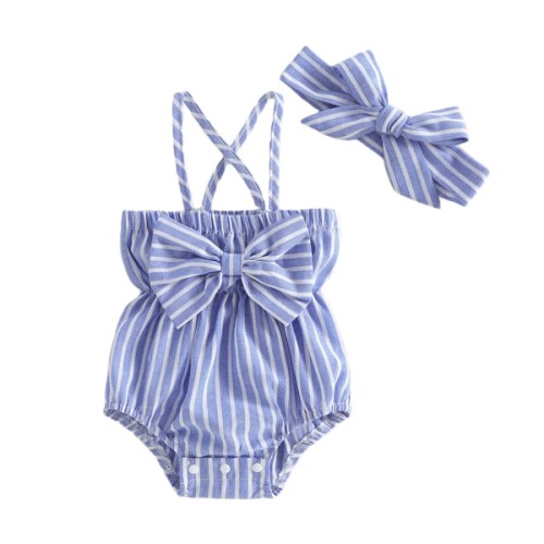 CHLOE Striped Bowtie Romper - Hazel & Bo