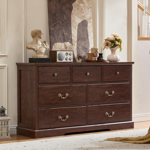Farmhouse 7 Drawer Dresser for Bedroom,57" Wide Wood Rustic Chest of Drawers,Farmhouse Chest of Drawers for Bedroom,Wood Drawer Organizer for Bedroom,Hallway | Wayfair