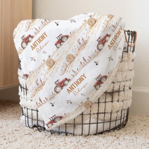 Custom Tractor Baby Name Blanket Personalized Farm Swaddle Hospital Blanket New Mom Gift Newborn Gift Baby Shower Gift Toddler Blanket