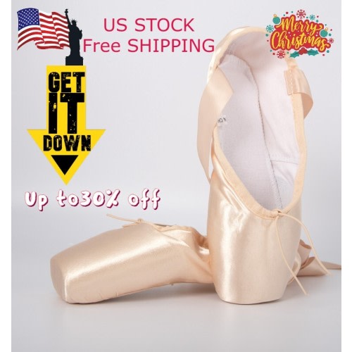NEW Ballet Pointe Shoes with FREE Toe Pads for Girl Women FREE SHIPPING US stock