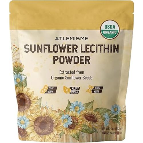 Organic Sunflower Lecithin Powder | 100% Non-GMO, USDA Certified, Gluten-Free | Brain, Liver & Heart Health Support | Premium Food Emulsifier for Baking & Smoothies | 4oz (113g) 10g Daily Serving