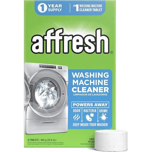 Affresh Washing Machine Cleaner, Helps Power Away Odor Causing Bacteria & Grime Deep Inside Pump, Valve & Hoses, 12 Time Release Tablets, 1 Year Supply