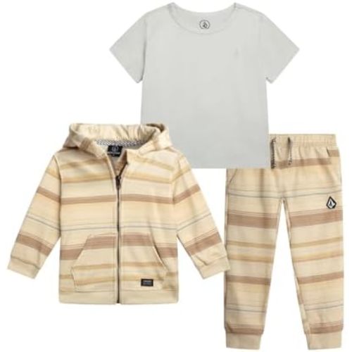 Volcom Boys Pants Set - 3 Piece Zip Up Hoodie Short Sleeve Graphic Tees and Baby Jogger Sweatpants for Infant and Toddlers