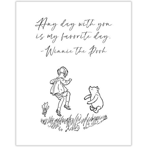 Sage Light Design Co ‘Favorite Day’ Winnie the Pooh Quotes Wall Art | 8x10 UNFRAMED Black and White Minimalist Nursery Print | Christopher Robin, Pooh and Piglet Modern Home Decor