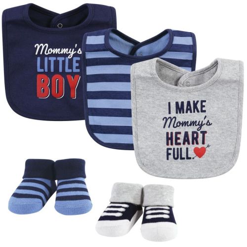 Hudson Baby Infant Boys Cotton Bib and Sock Set, Mommys Little Boys, 0-9 Months