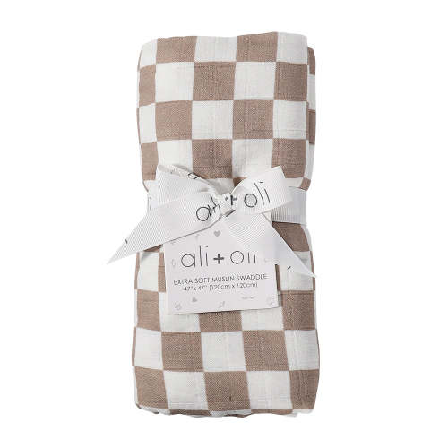 Ali+Oli Muslin Swaddle Blanket (Mocha Checkers)
