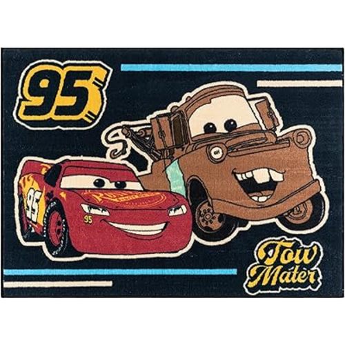 Gertmenian Disney Pixar Cars Indoor Area Rug - 3x5 Small, Non-Slip, Ideal for Children in Bedroom, Game Room, Classroom, Nursery or Play Area - Tow Mater Friends, Brown/Blue, 28024
