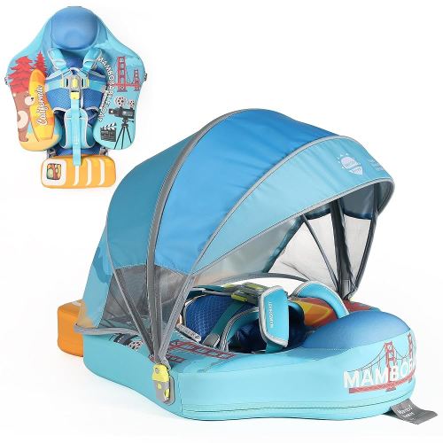 Mambobaby Float Deluxe Baby Pool Float: Safe & Comfortable Swim Trainer for Infants & Toddlers, Non-Inflatable Design, UV Protection Canopy, Fun Water Experience for Ages 3-24 Months