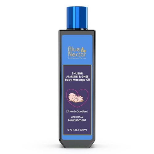 Blue Nectar Ayurveda Gentle Baby Oil for Newborn Skin Care -Moisturizing Baby Massage Oil for Dry Skin Moisturizer |Soothing with 100% Natural Coconut Oil & Organic Ghee (13 Herbs, 6.76 Fl Oz)