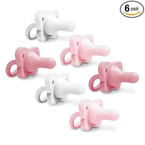 Dr. Brown's HappyPaci 100% Silicone Baby Pacifier, Contoured One-Piece Design, Light Pink/Pink/White - Value Pack, 0-6m, BPA-Free, 6-Pack