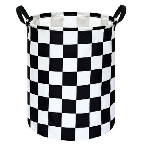 Home Collection Round Laundry Hamper Fabric Storage Basket with Handles Checker
