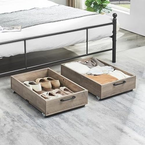 2-Pack Under Bed Storage Drawers with Wheels, Brownish-Gray