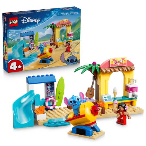 LEGO Disney Beach Fun with Lilo & Stitch - Preschool Building Toy for Girls & Boys, Ages 4+ - Disney Gifts for Kids with 2 Minifigures - 43280