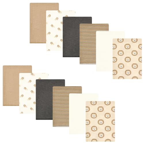 Hudson Baby Unisex Baby Cotton Flannel Burp Cloths Bundle, Brave Lion, One Size