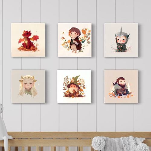 6pk Hobbit Nursery Art, Neutral Nursery Art , Kids , nursery art, LOTR nursery wall art, Sauron, Bilbo, Thorin, Galadriel, Radagast, Smaug