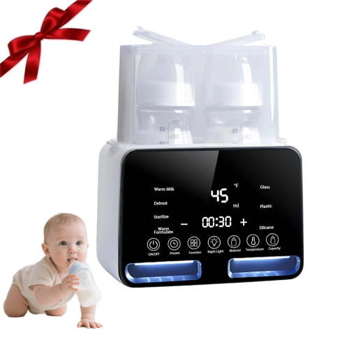 Baby Bottle Warmer for Twins & Busy Moms, 8-in-1 Fast Heating Warmer with Dual Bottle Space, 24H Heat Retention, Precise Timer for Safe Night Feeding