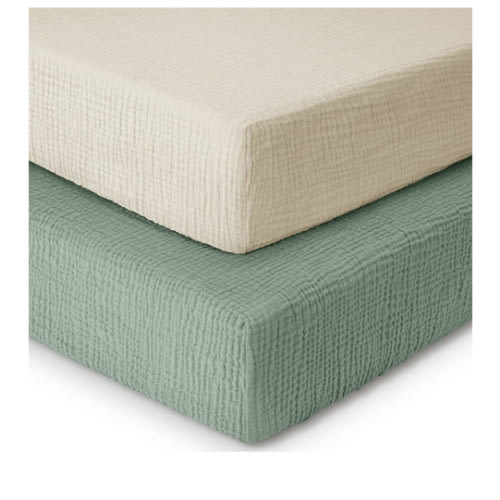Yoofoss Muslin Crib Sheets for Boys Girls 100% Cotton Fitted Baby Crib Sheet 2 Pack Soft and Breathable for Standard Crib Mattress & Toddler Mattress 52"x28" Apricot&Green