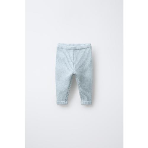 RIBBED KNIT LEGGINGS - Aquamarine 6-9 months | ZARA United States