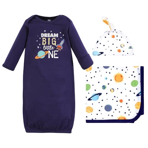 Hudson Baby Unisex Baby Gown, Swaddle Blanket and Cap or Headband