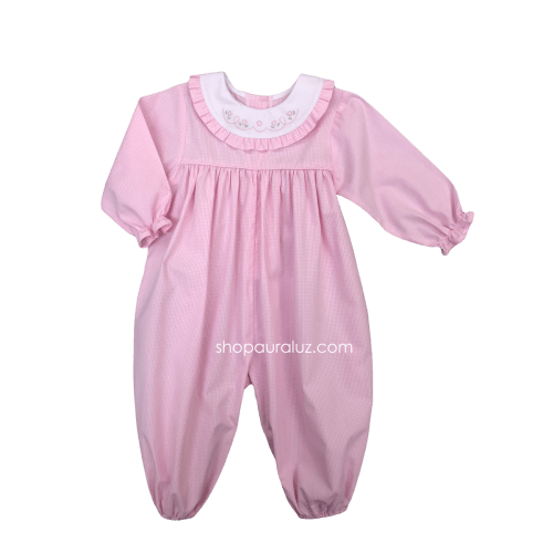 Auraluz Girl Longall...Pink micro check w/round ruffle trim collar and – AURALUZ