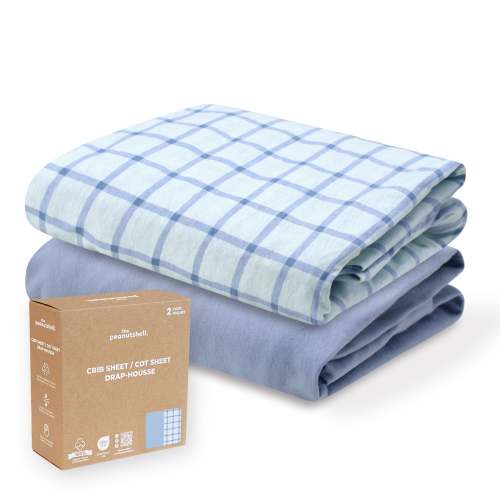 Blue Windowpane, Solid Organic Cotton Crib Sheets for Baby Boys, 2-Pac