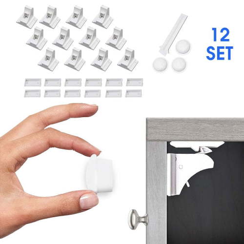 Sanmadrola Baby Proofing Magnetic Cabinet Locks - Kitchen and Pantry Safety (12 Locks, 2 Keys)