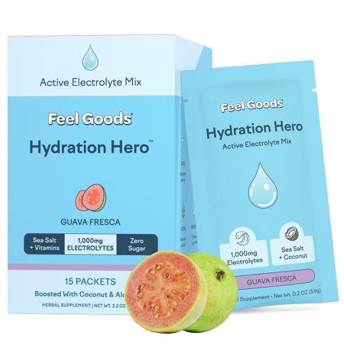 Feel Goods Hydration Hero, 1,000mg Electrolytes Powder, Sugar Free, Magnesium, Organic Coconut Water, L Theanine, Vitamin C & B12, Non GMO, Keto, Vegan, Electrolyte Packets | Guava Fresca, 15 Count