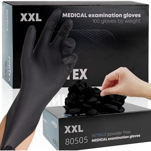 FINITEX - Black Nitrile Disposable Gloves, 5mil, Powder-free, Medical Exam Latex-Free 100 PCS For Cleaning Food Glove (XX-Large (Pack of 90))