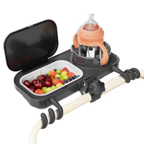 Universal Stroller Snack Tray, Compatible with Nuna Uppababy Mockingbird, Stroller Snack Tray Attachment with Cup Holder, Detachable Silicone Tray for Easy Clean, Toddler Snacking On The Go